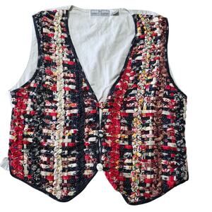 Vintage Everett Collection Woven Patchwork Vest Boho Quilted Cottagecore L